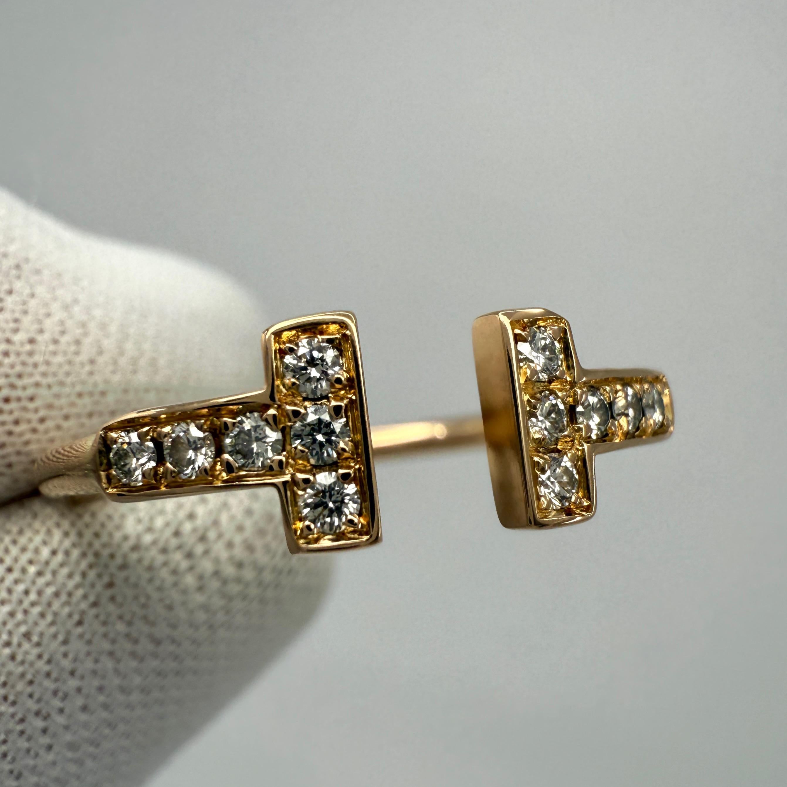 Vintage Tiffany & Co. T Wire Diamond 18k Rose Gold Band Ring With Box US8 EU57 For Sale 3
