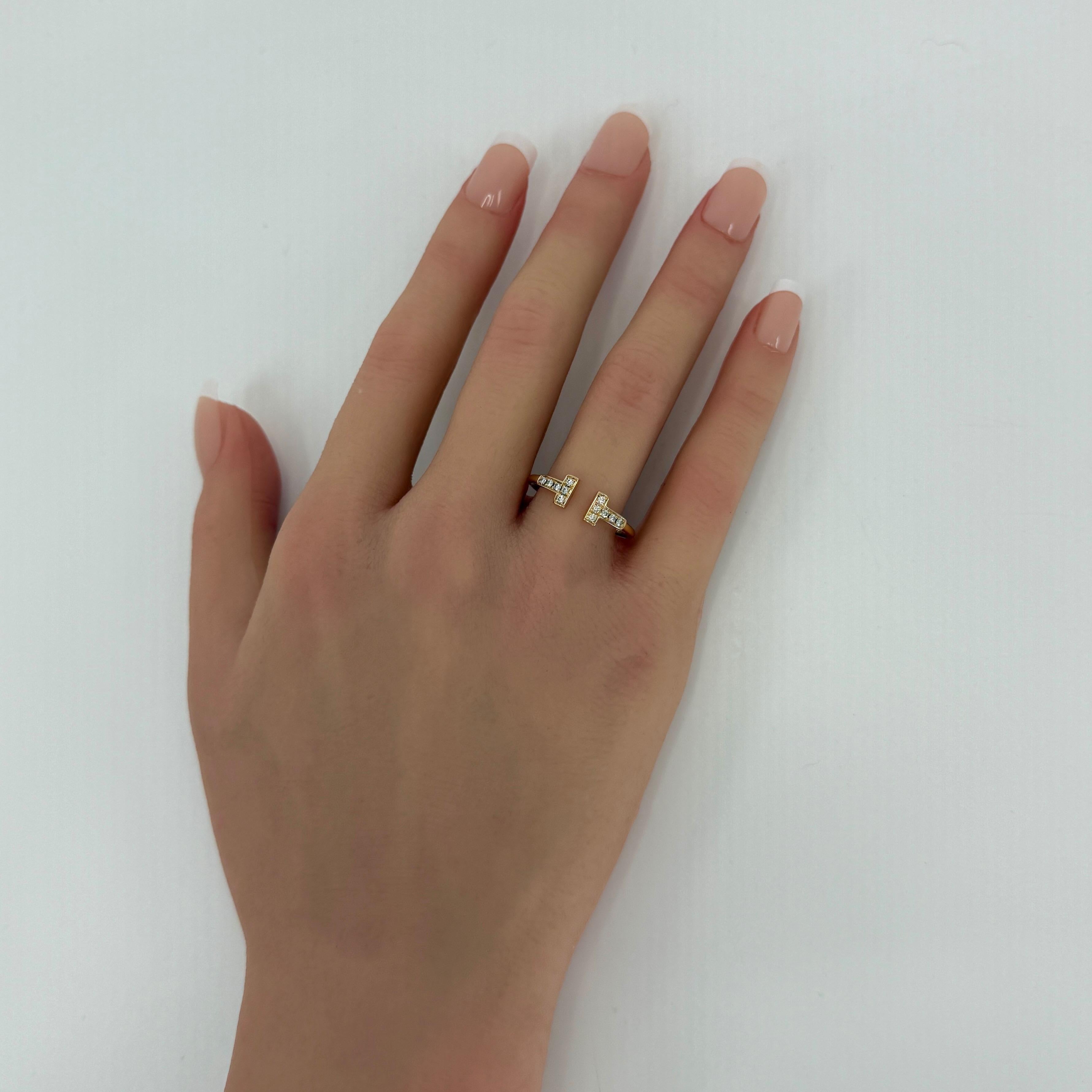 Vintage Tiffany & Co. T Wire Diamond 18k Rose Gold Band Ring With Box US8 EU57 For Sale 4