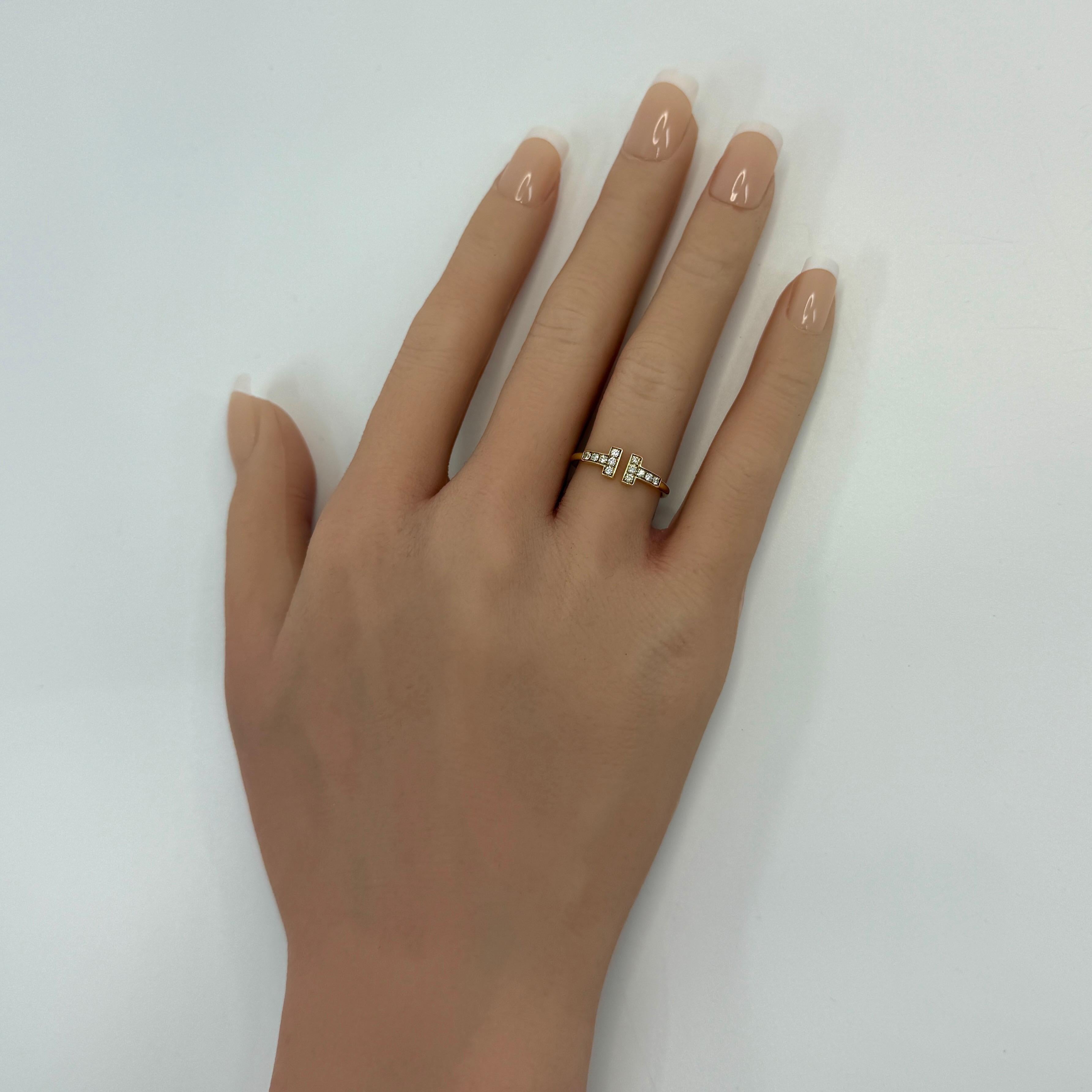 Vintage Tiffany & Co. T Wire Diamond 18k Yellow Gold Band Ring With Box EU50 For Sale 5