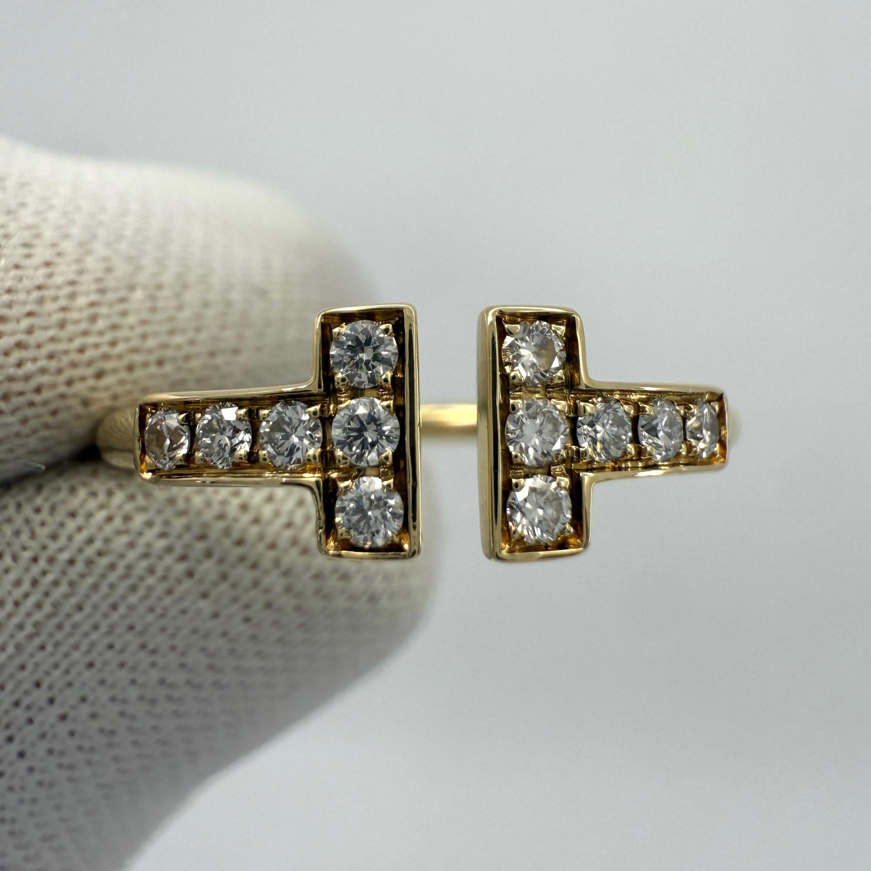 Round Cut Vintage Tiffany & Co. T Wire Diamond 18k Yellow Gold Band Ring With Box EU50 For Sale