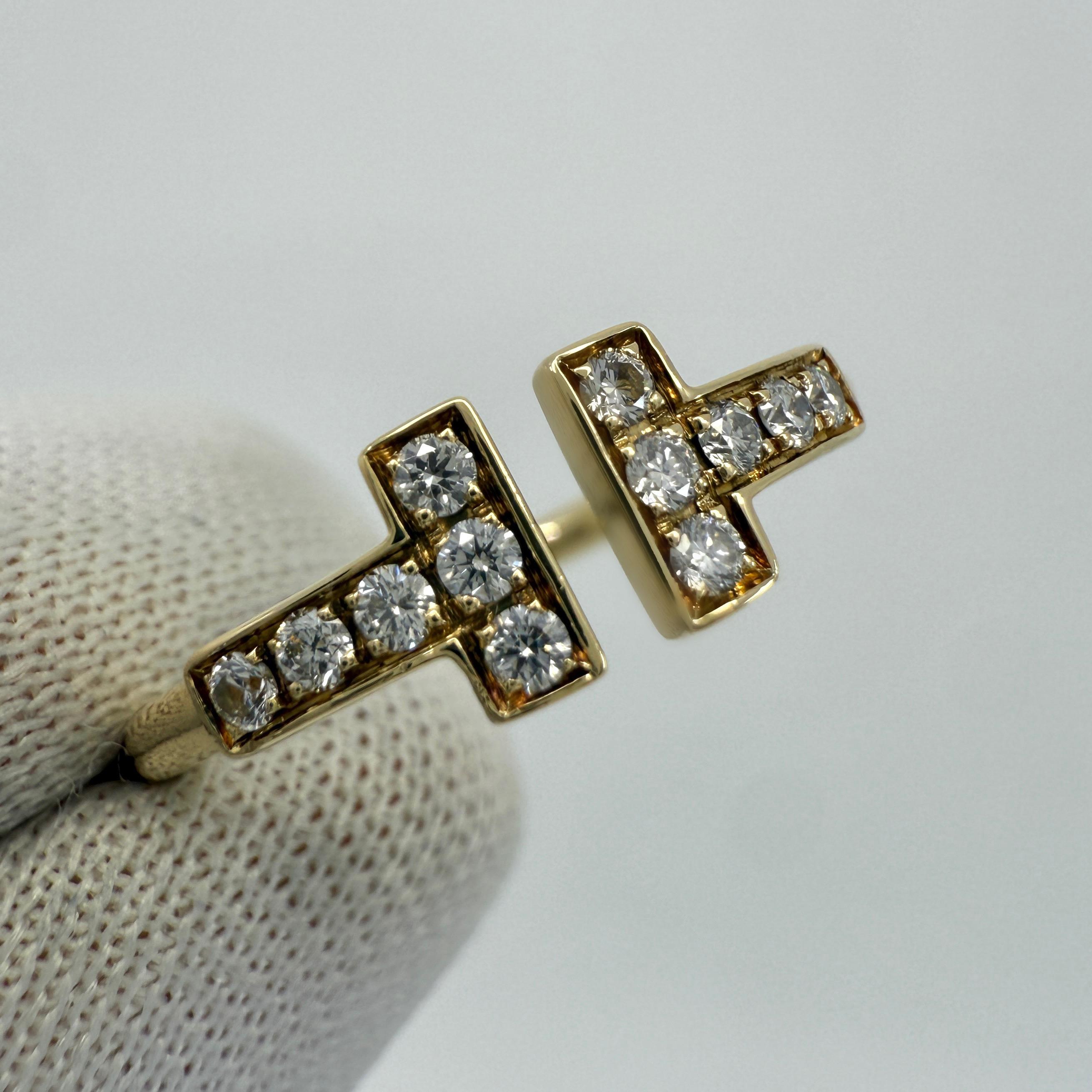 Vintage Tiffany & Co. T Wire Diamond 18k Yellow Gold Band Ring With Box EU50 In Excellent Condition For Sale In Birmingham, GB