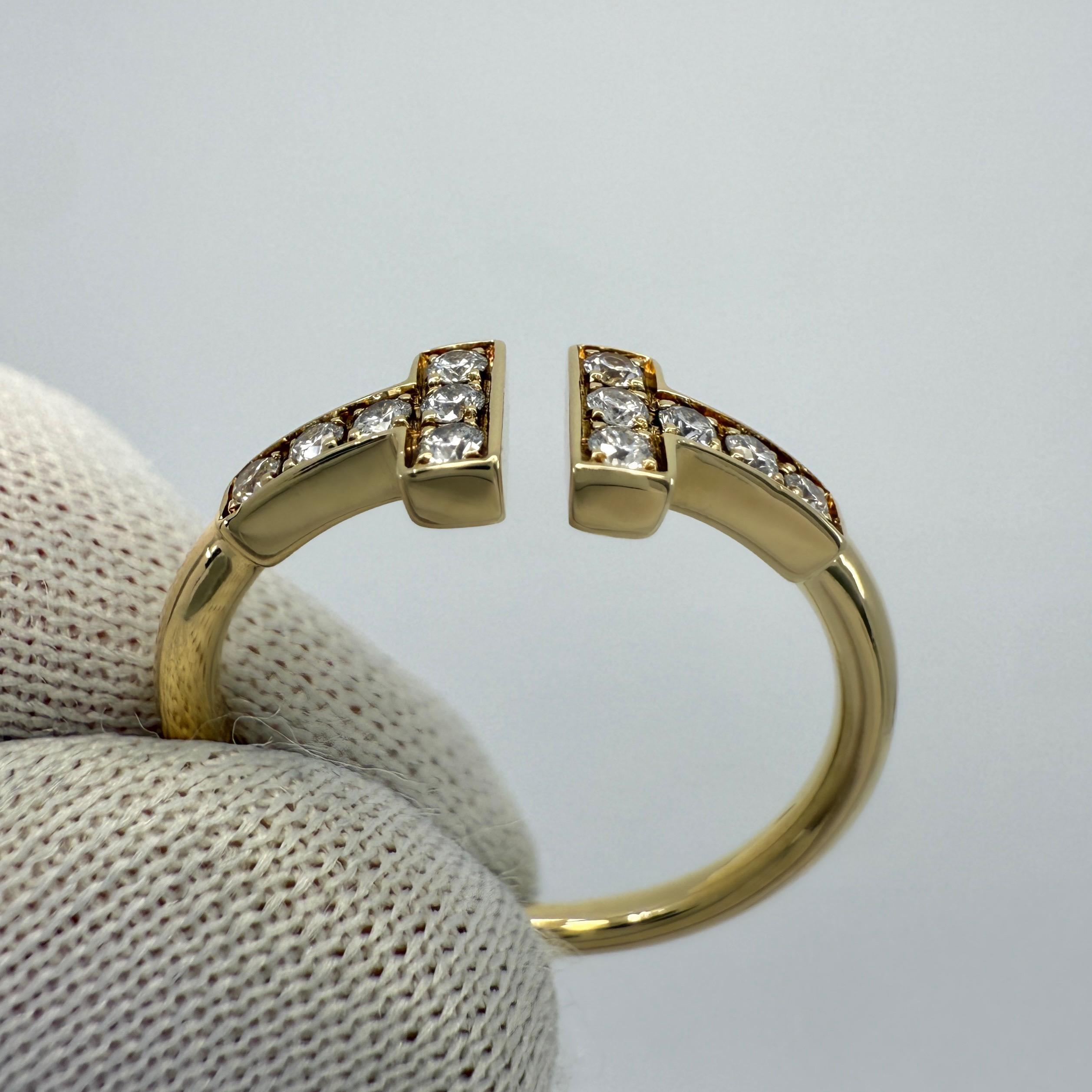 Vintage Tiffany & Co. T Wire Diamond 18k Yellow Gold Band Ring With Box EU50 For Sale 1