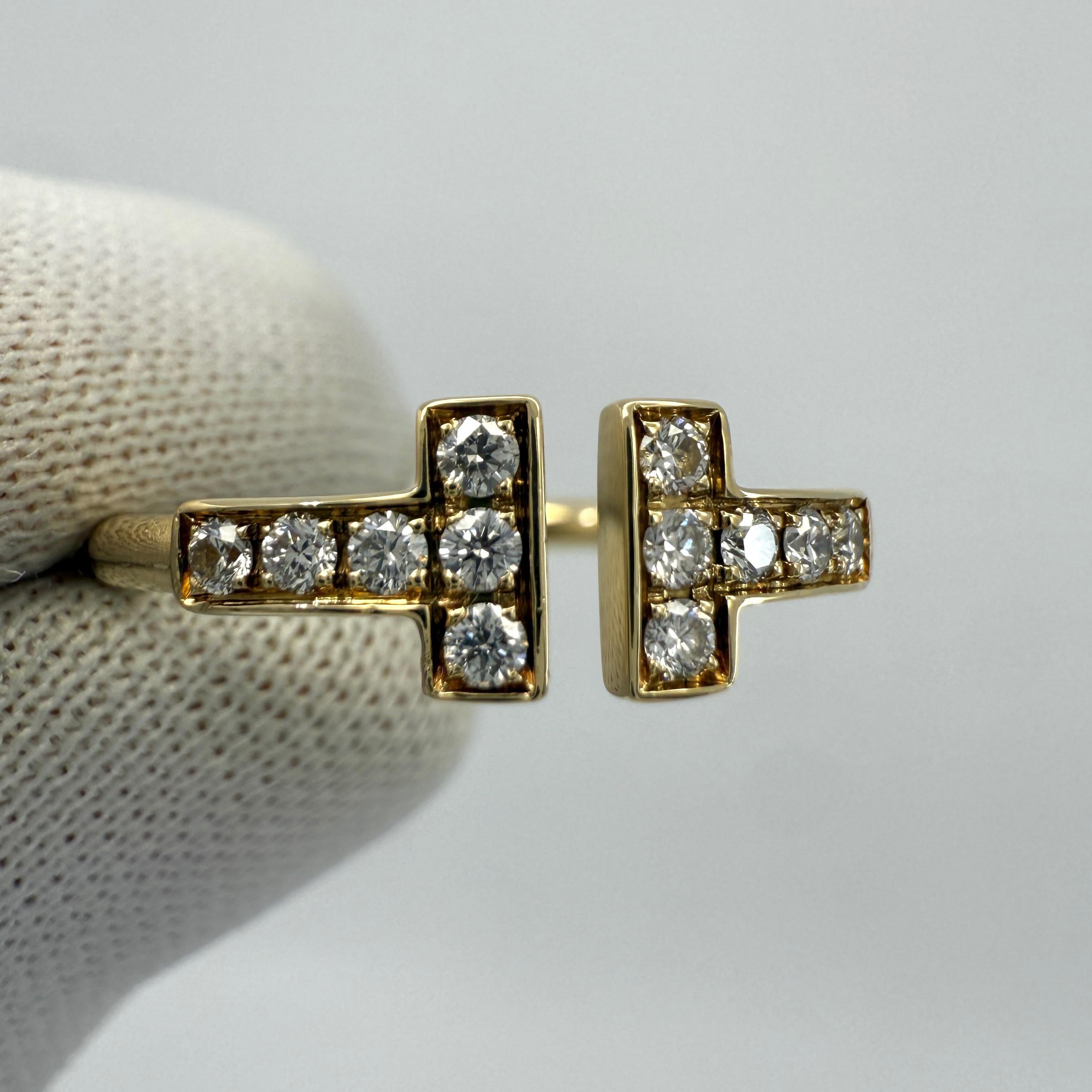 Vintage Tiffany & Co. T Wire Diamond 18k Yellow Gold Band Ring With Box EU50 For Sale 3