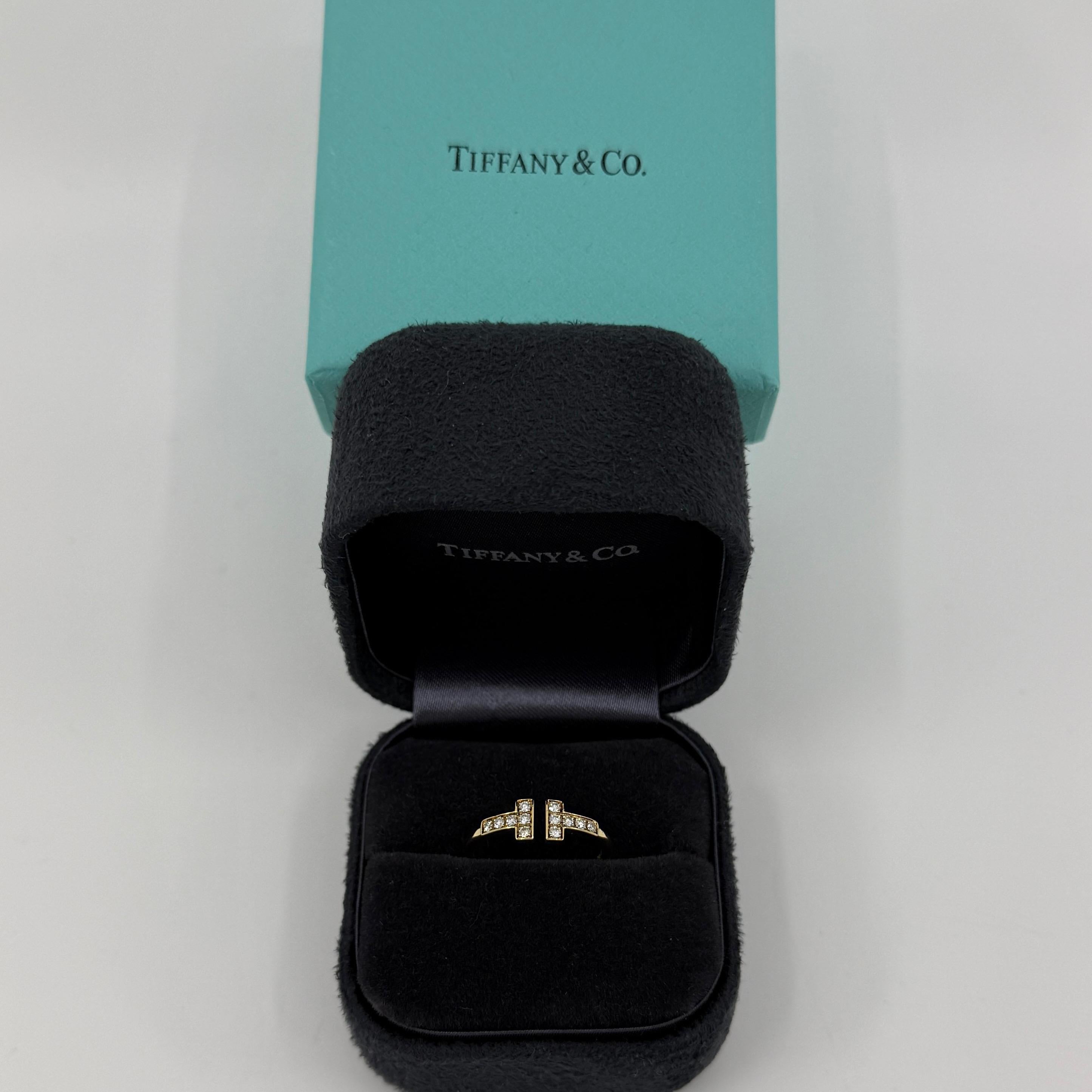 Vintage Tiffany & Co. T Wire Diamond 18k Yellow Gold Band Ring With Box EU50 For Sale 4