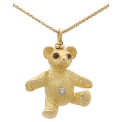 Vintage Tiffany & Co. Teddy Bear Sapphire and Diamond Necklace in Yellow Gold