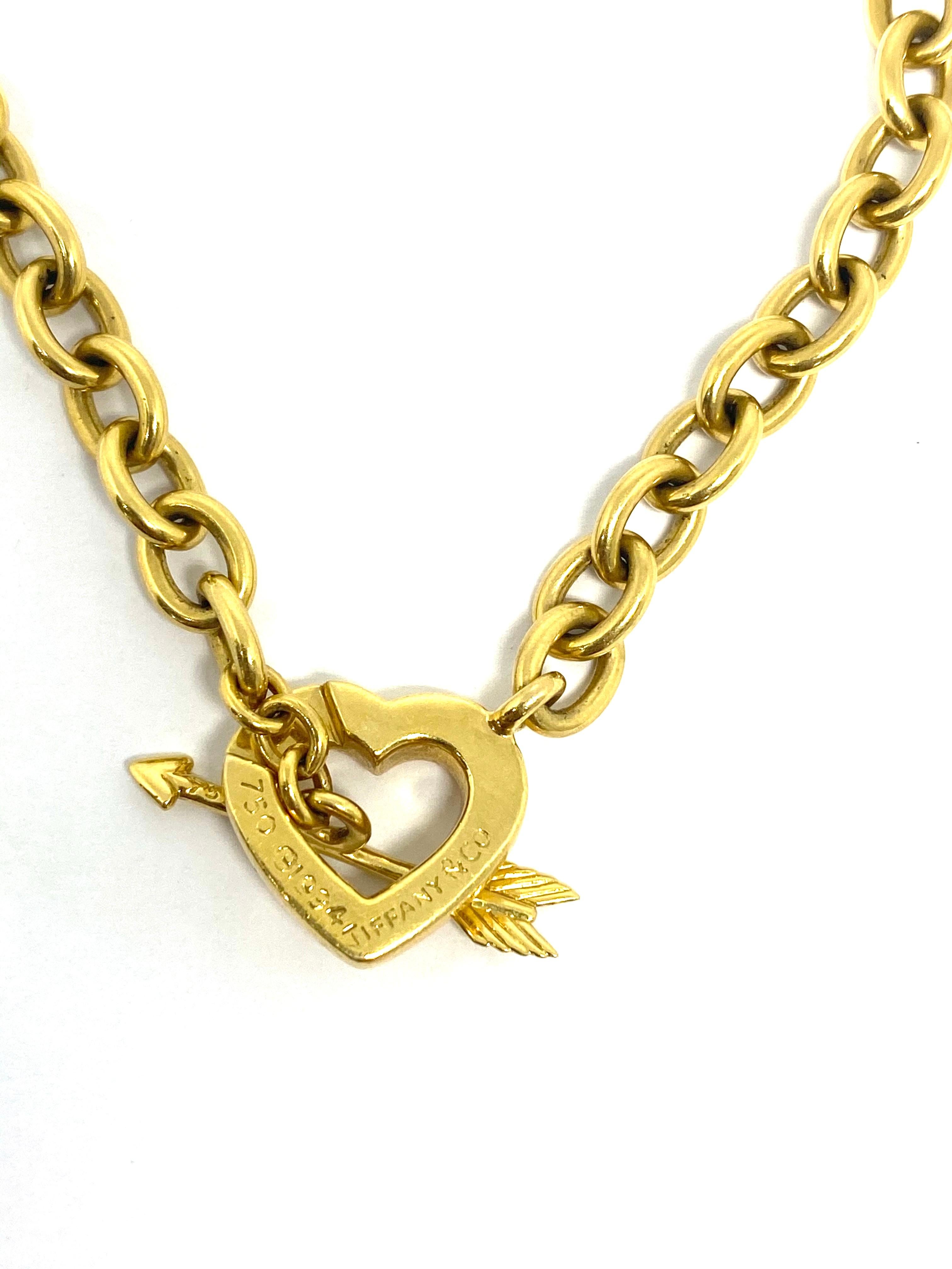 Women's or Men's Vintage Tiffany & Co. Toggle Yellow Gold Heart and Error Link Chain Necklace 