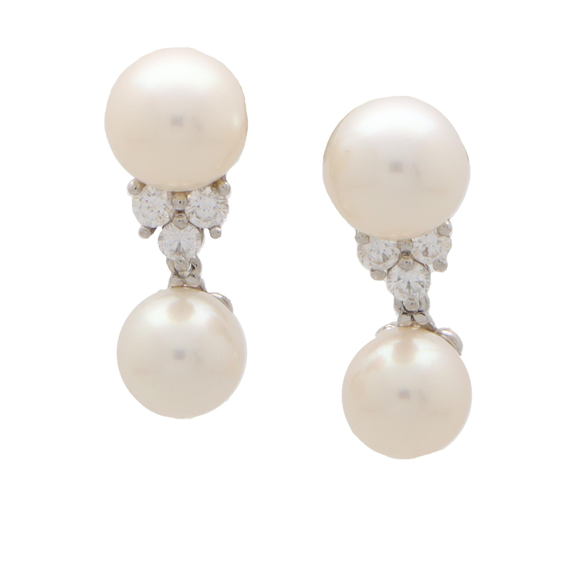 tiffany pearl and diamond earrings