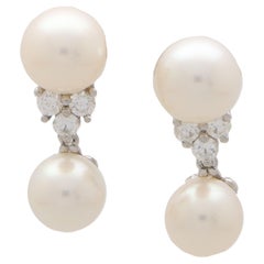 Vintage Tiffany & Co. 'Trio' Pearl and Diamond Drop Earrings Set in Platinum