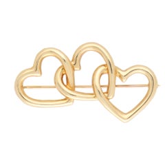 Vintage Tiffany & Co. Triple Heart Brooch Set in 14k Yellow Gold