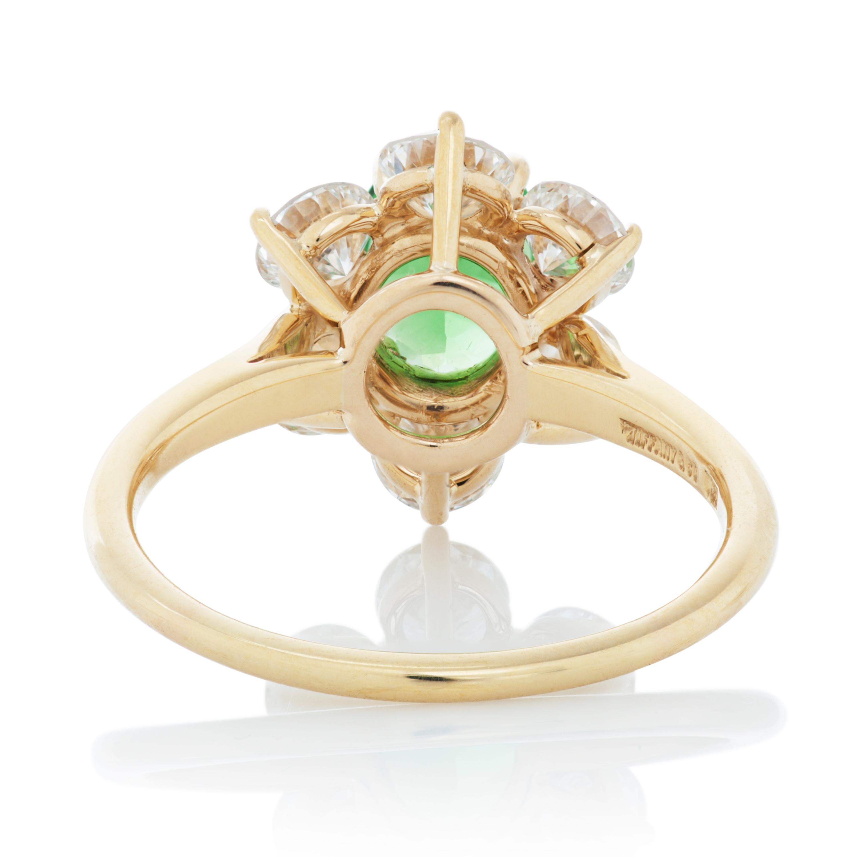 Oval Cut Vintage Tiffany & Co. Tsavorite and Diamond Princess Diana Style Ring In 18KYG