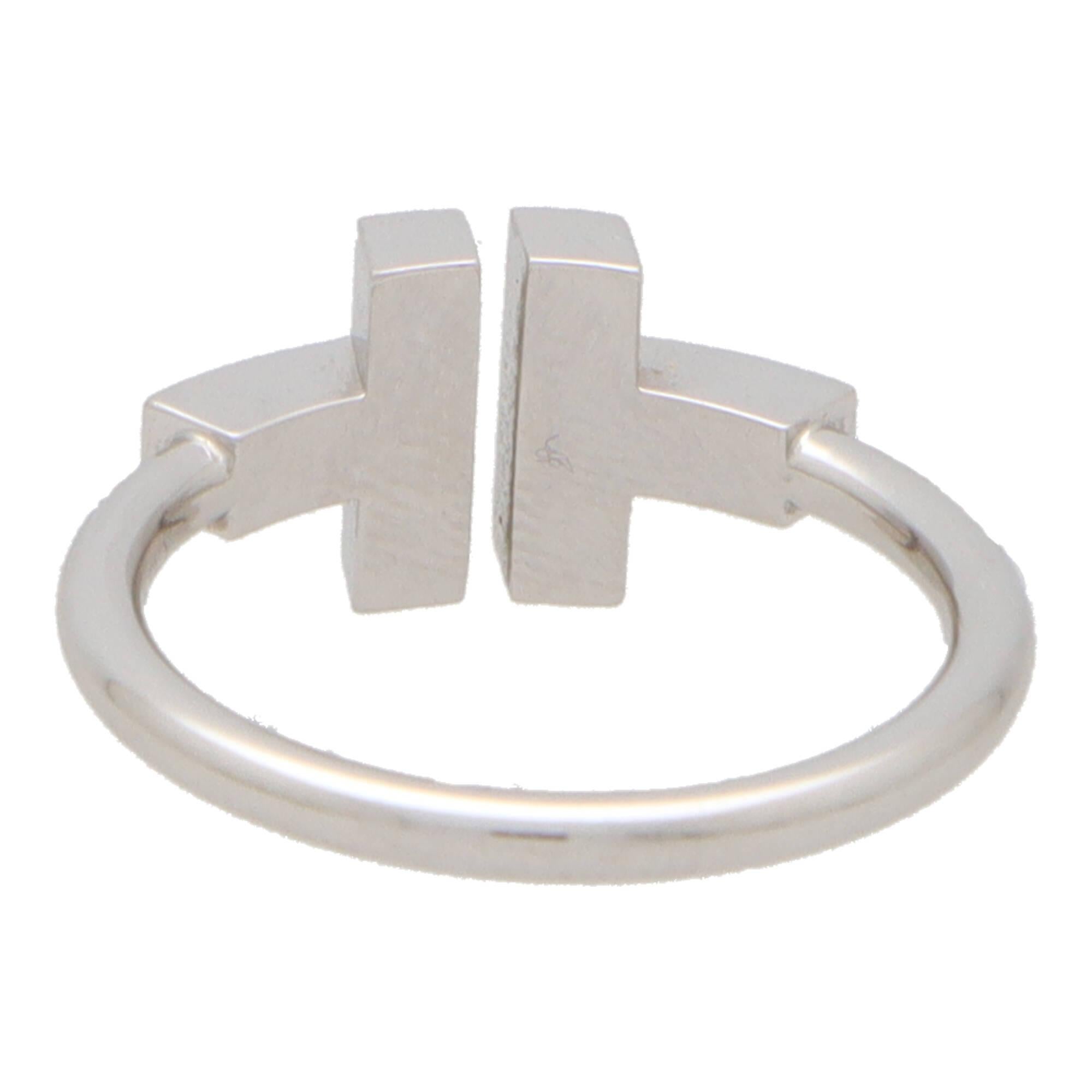 Modern Vintage Tiffany & Co Turquoise and Diamond Tiffany T Ring IN 18k White Gold