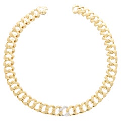 Vintage Tiffany & Co. Twisted Heart Flat Curb Link Necklace Set in 18k Gold