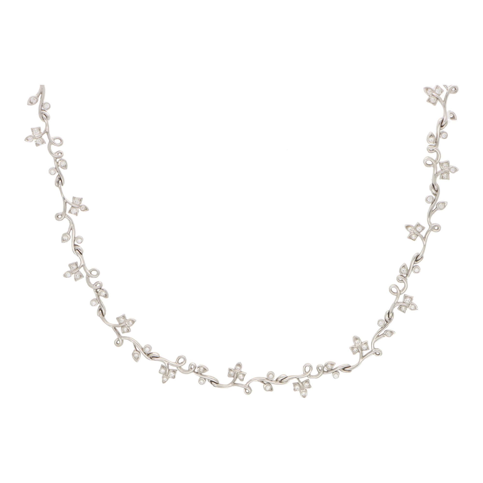 Round Cut  Vintage Tiffany & Co. Twisted Ivy Collar Necklace in Platinum For Sale