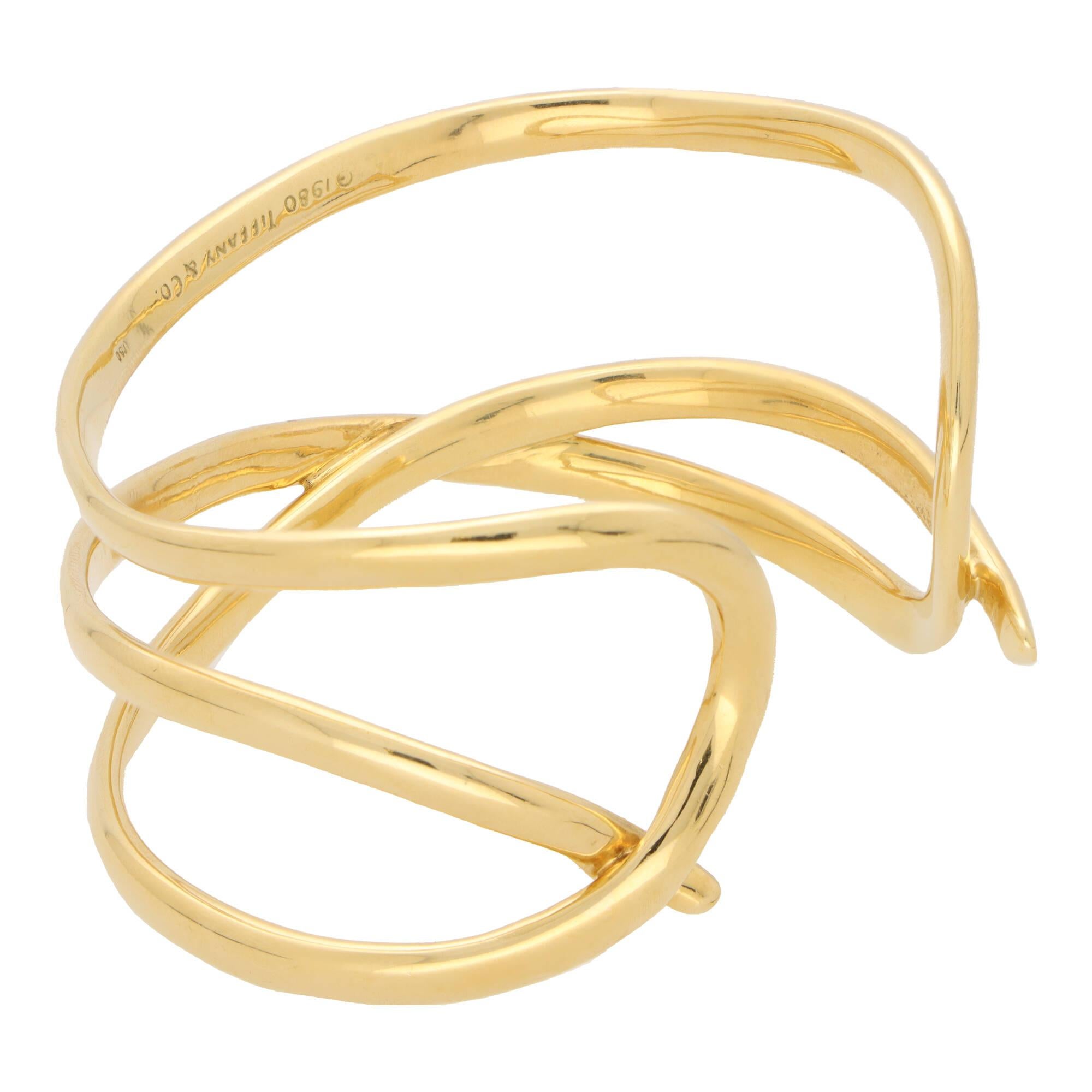Retro Vintage Tiffany & Co. Twisted Wire Cuff Torque Bangle in 18k Yellow Gold