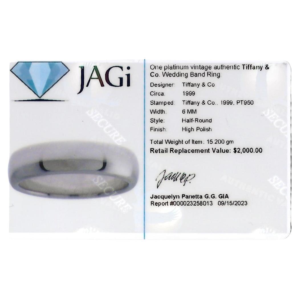 Vintage Tiffany & Co. Unisex 6 mm Platinum Band Wedding Ring Circa 1999 For Sale 6