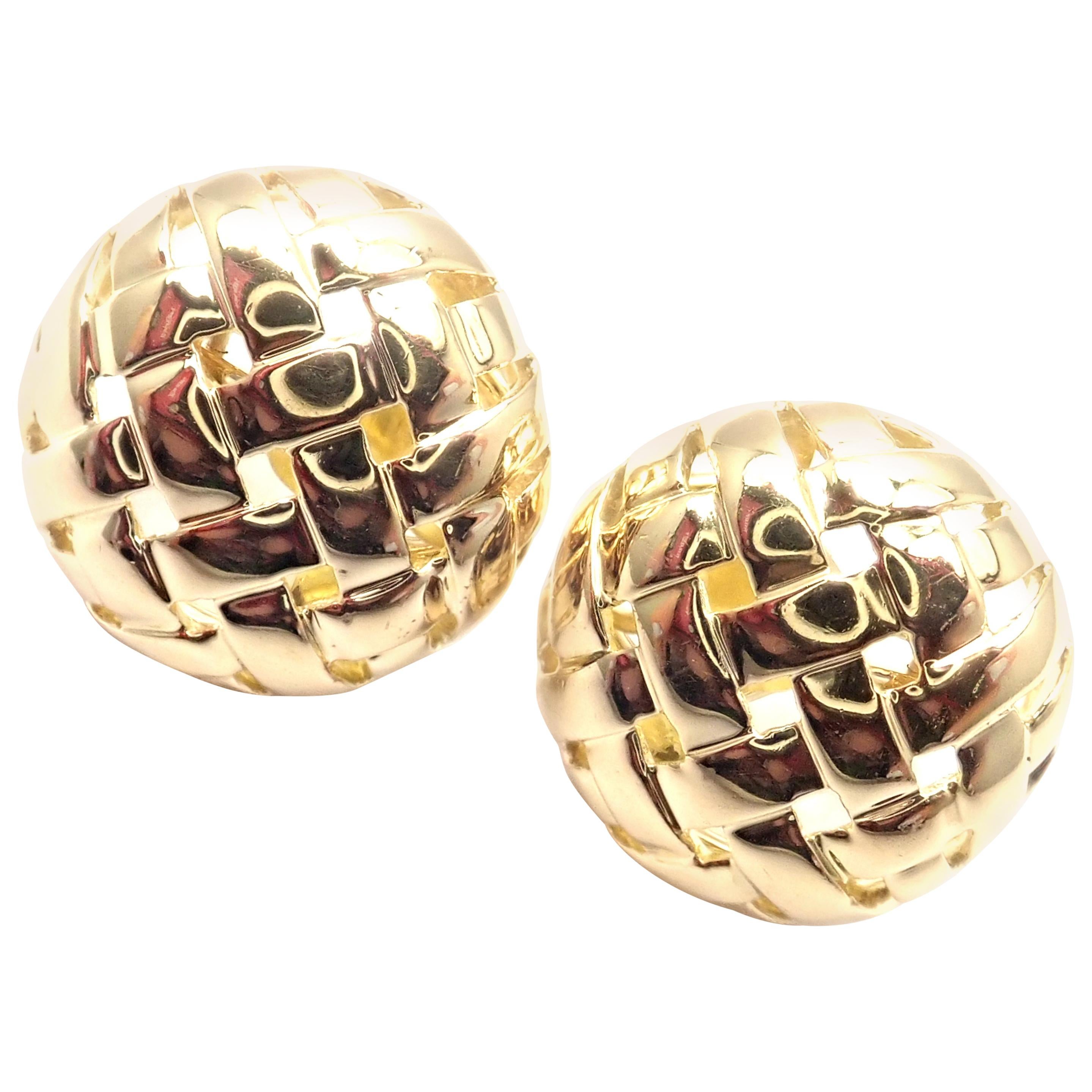 Tiffany and Co. Vannerie Gold Open Basket Weave Semi Hoop Earrings with