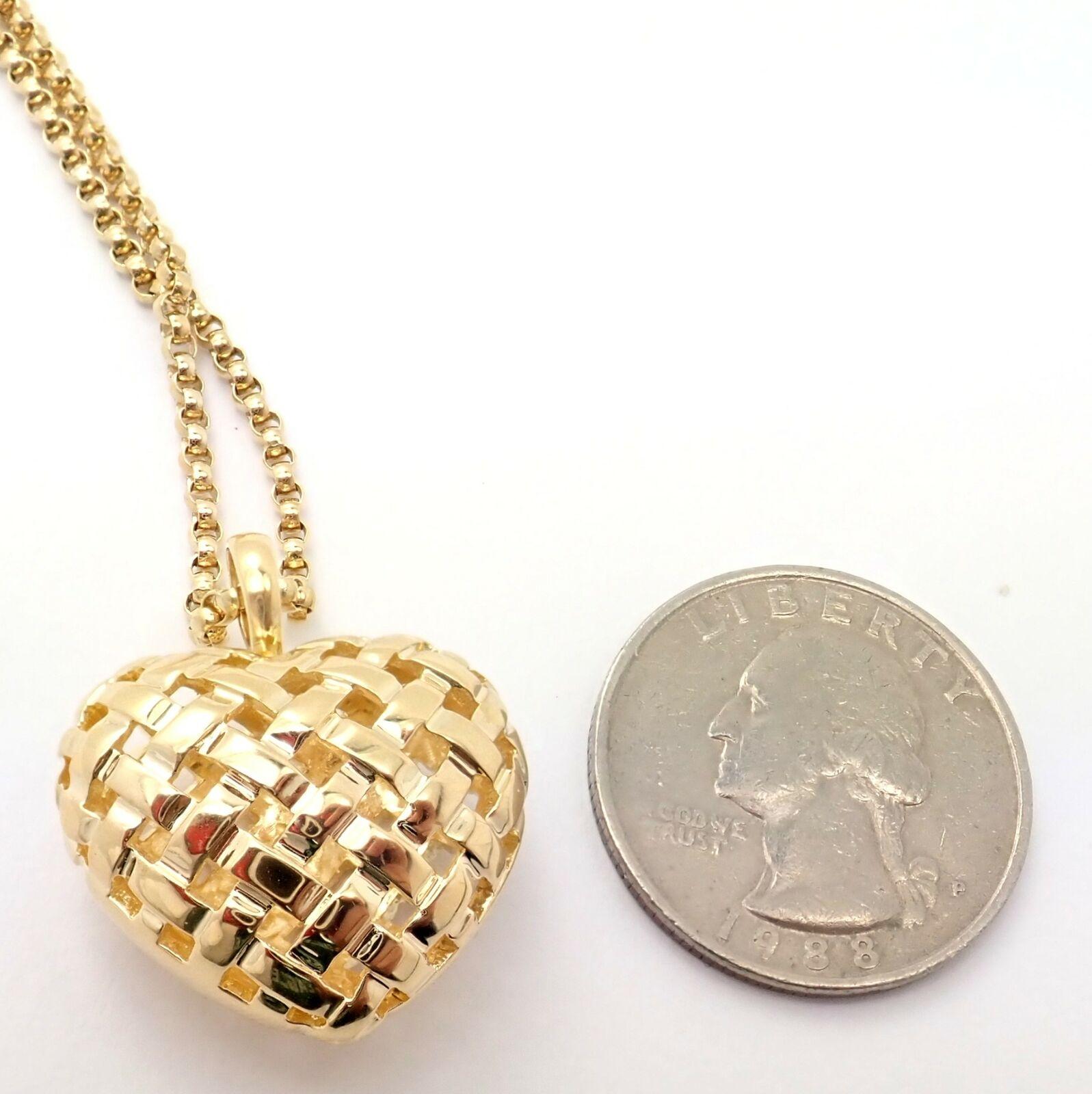 Vintage Tiffany & Co. Vannerie Basket Weave Yellow Gold Heart Pendant Necklace 3