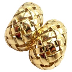 Vintage Tiffany & Co. Vannerie Basket Weave Yellow Gold Hoop Earrings 1989