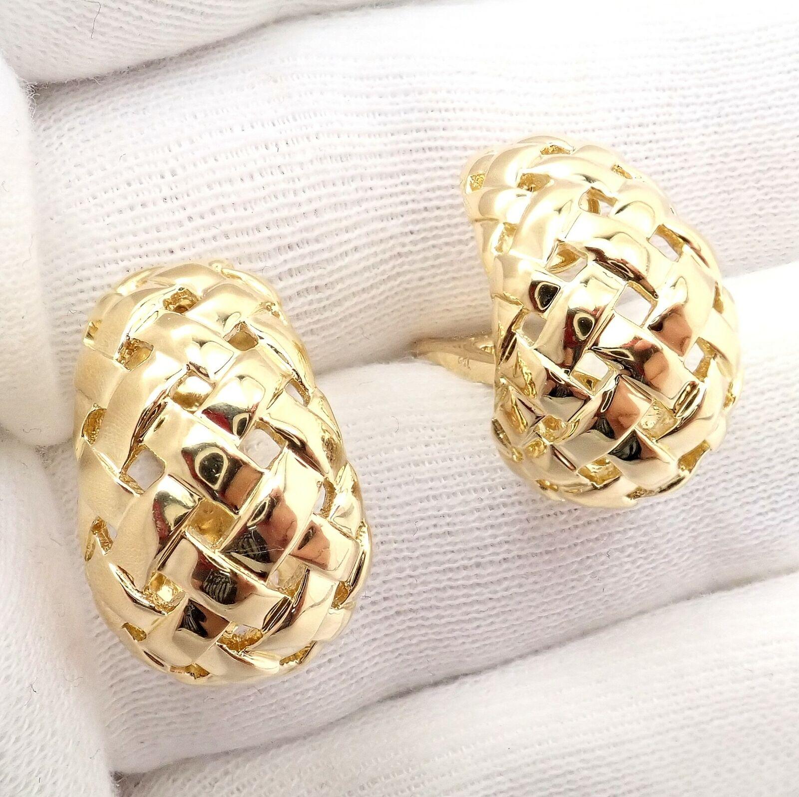 Vintage Tiffany & Co. Vannerie Basket Weave Yellow Gold Hoop Earrings 1