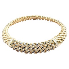 Vintage Tiffany & Co Vannerie Diamond Sapphire Basket Weave Yellow Gold Necklace