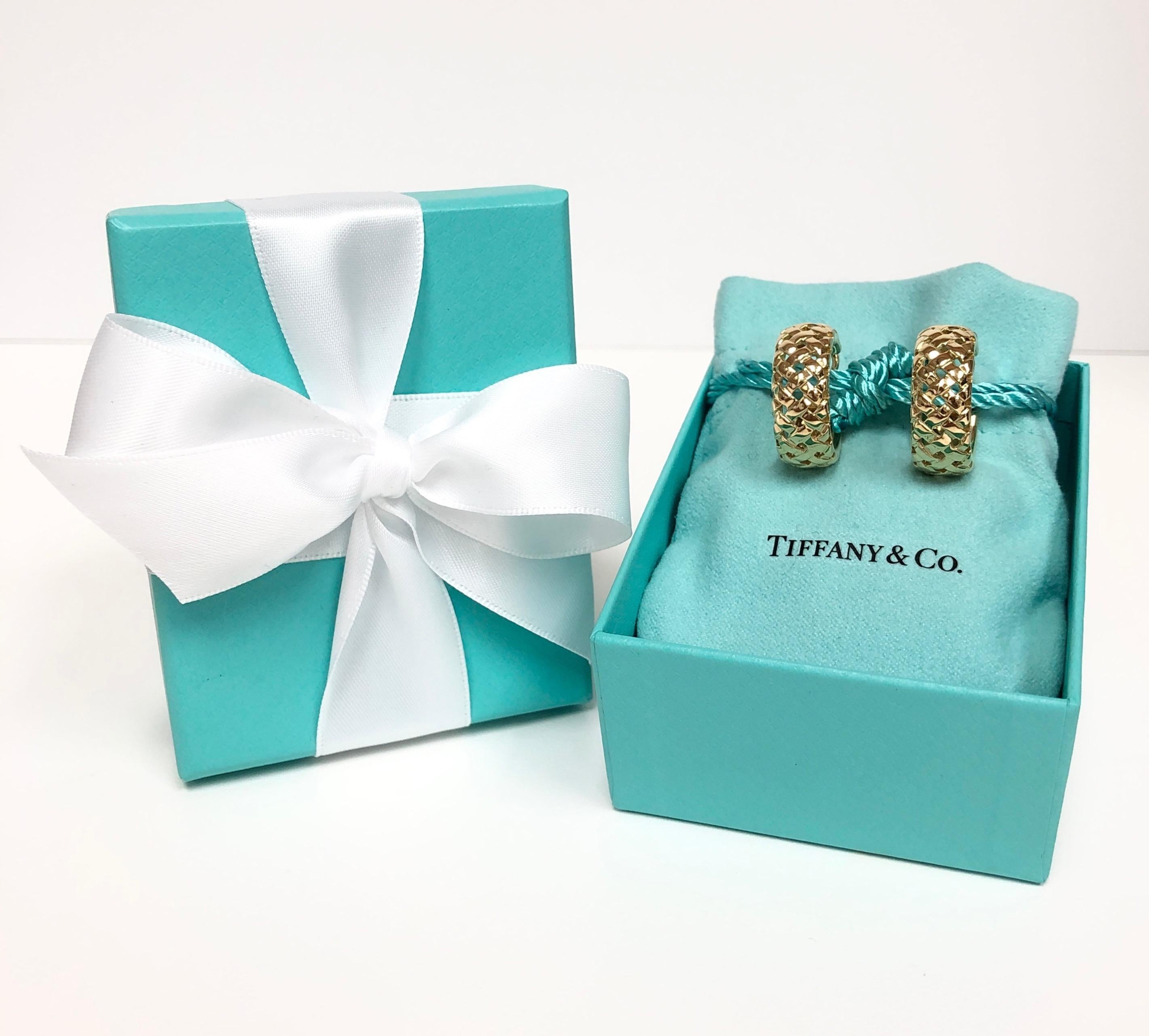 Vintage Tiffany & Co. Vannerie Wheat Basket 18K Gold Hoop Earrings, circa 1990 3