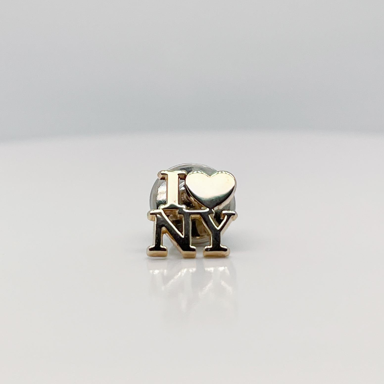 Retro Vintage Tiffany & Co. Vermeil Sterling Silver 'I Love NY' Lapel Pin or Tie Tack