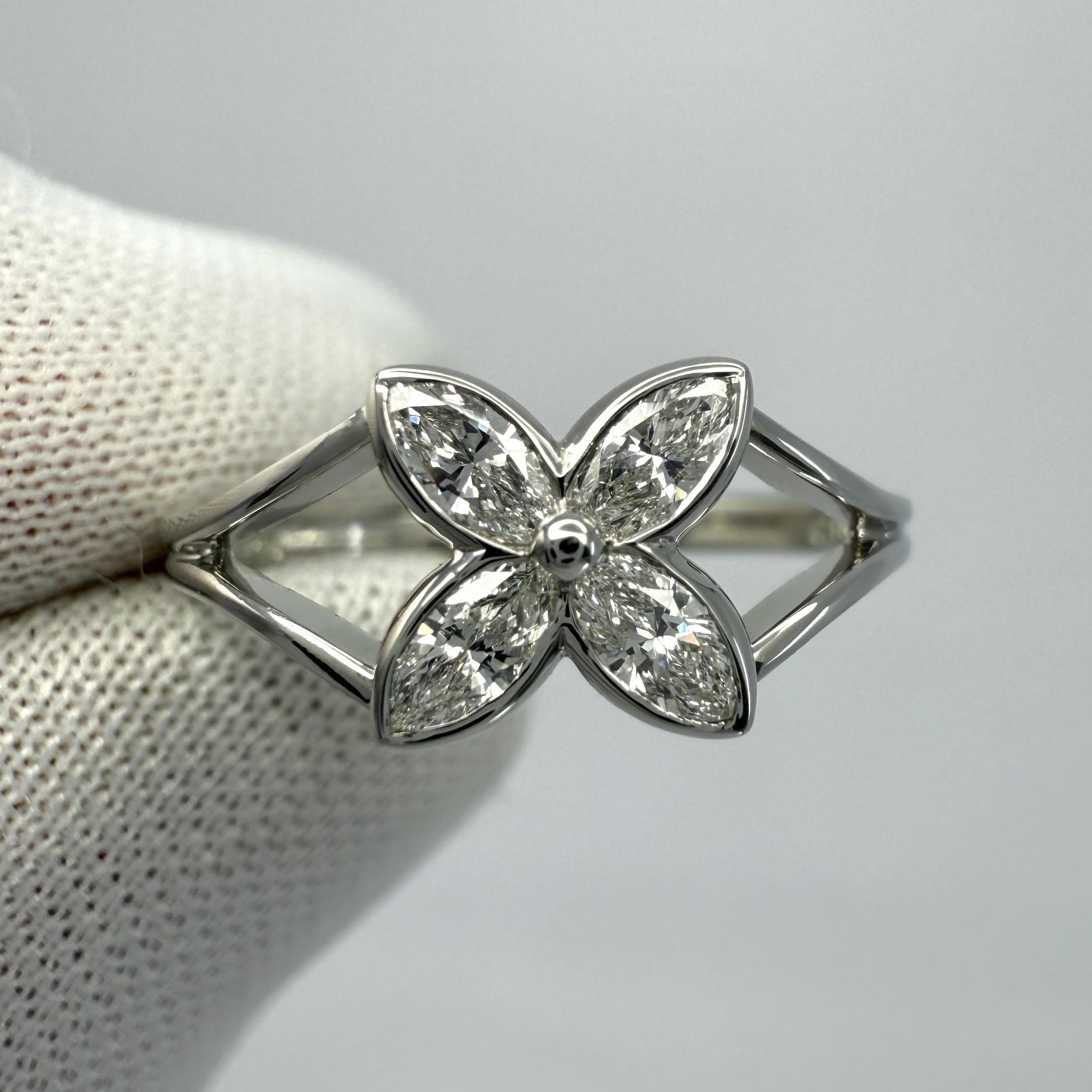 Round Cut Vintage Tiffany & Co. Victoria Marquise Natural Diamond Platinum Flower Ring