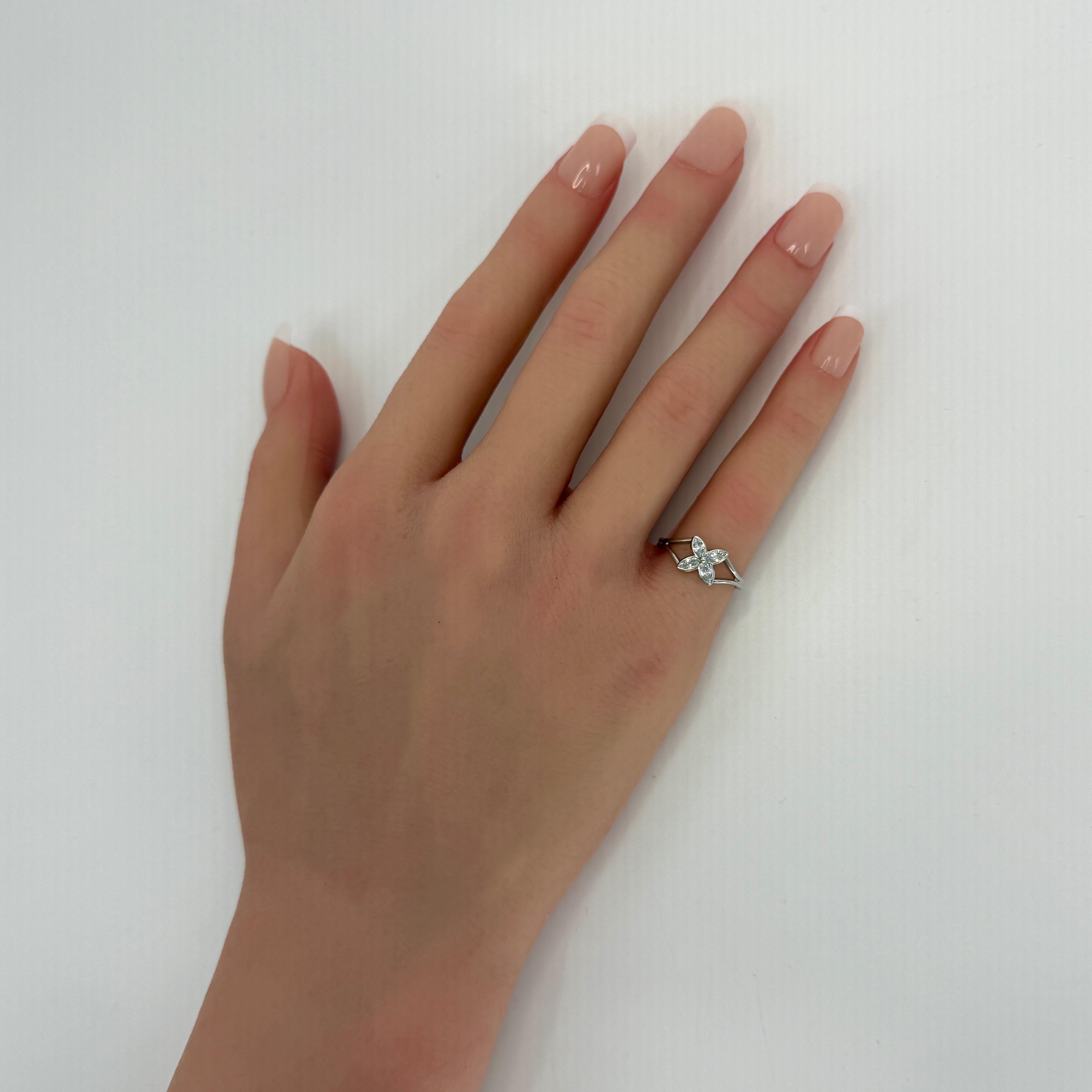 Vintage Tiffany & Co. Victoria Marquise Natural Diamond Platinum Flower Ring In Excellent Condition In Birmingham, GB