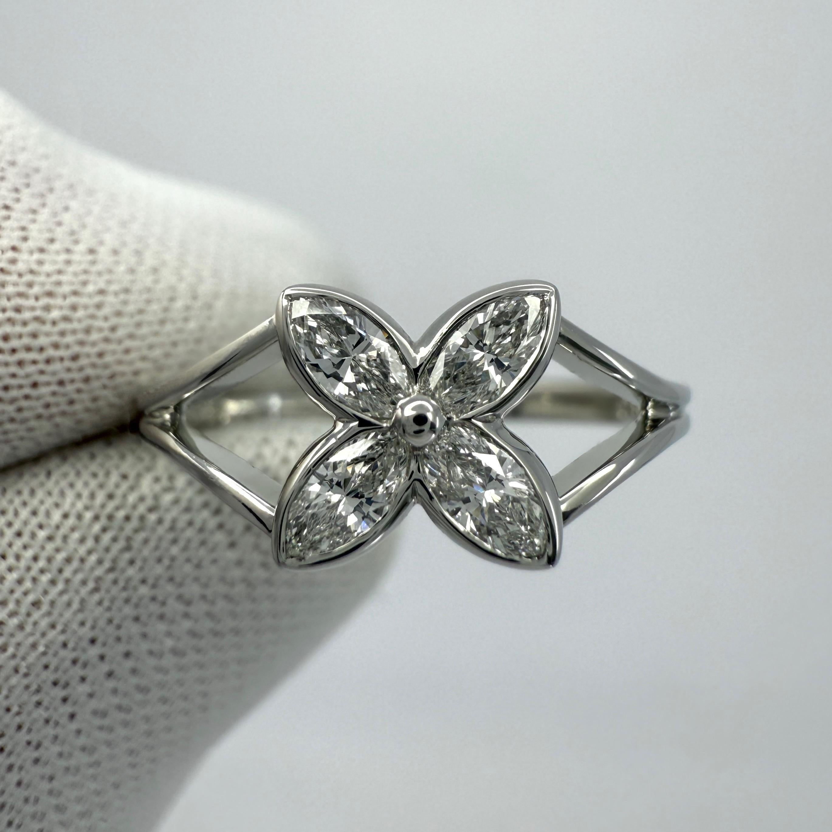 Women's Vintage Tiffany & Co. Victoria Marquise Natural Diamond Platinum Flower Ring