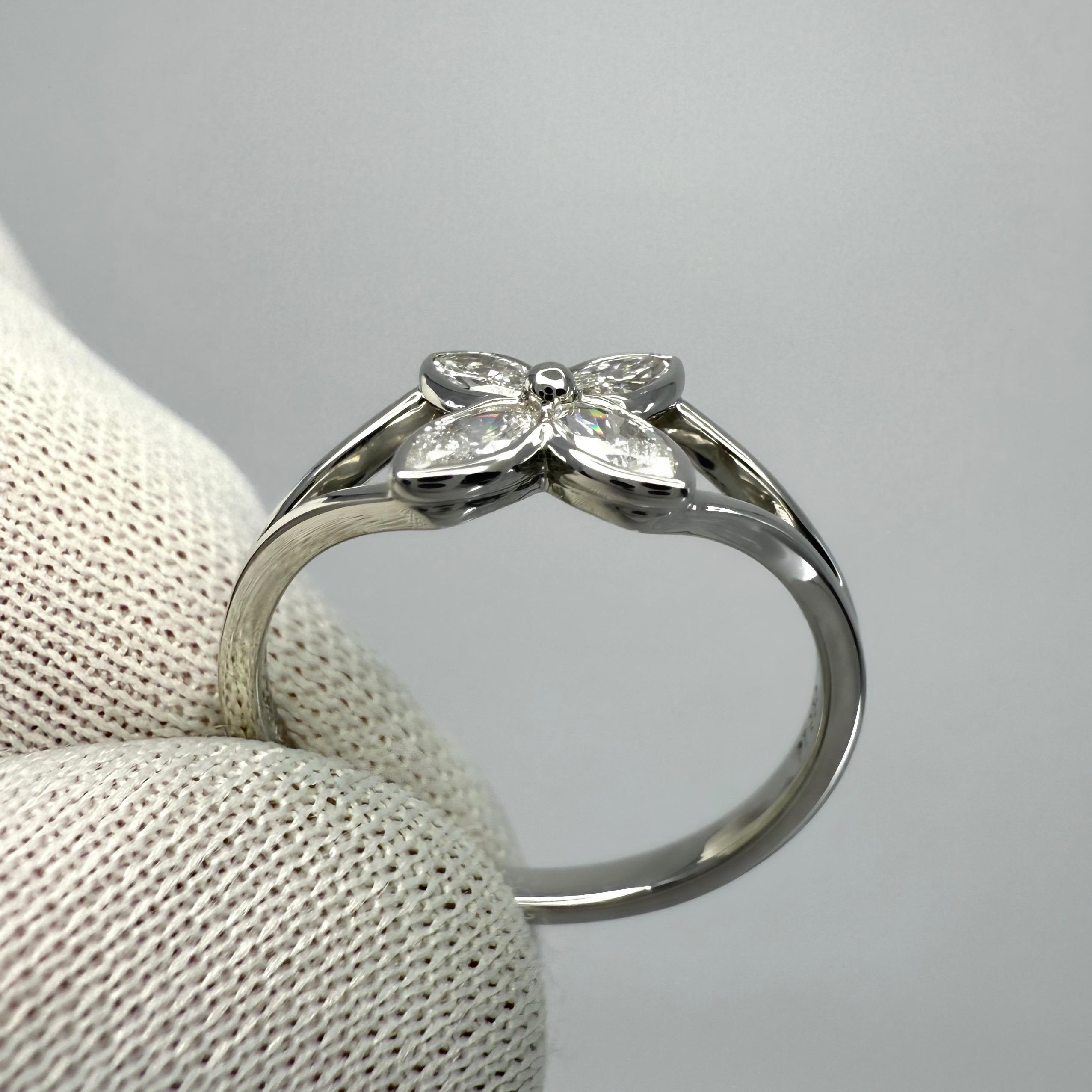 Vintage Tiffany & Co. Victoria Marquise Natural Diamond Platinum Flower Ring 2