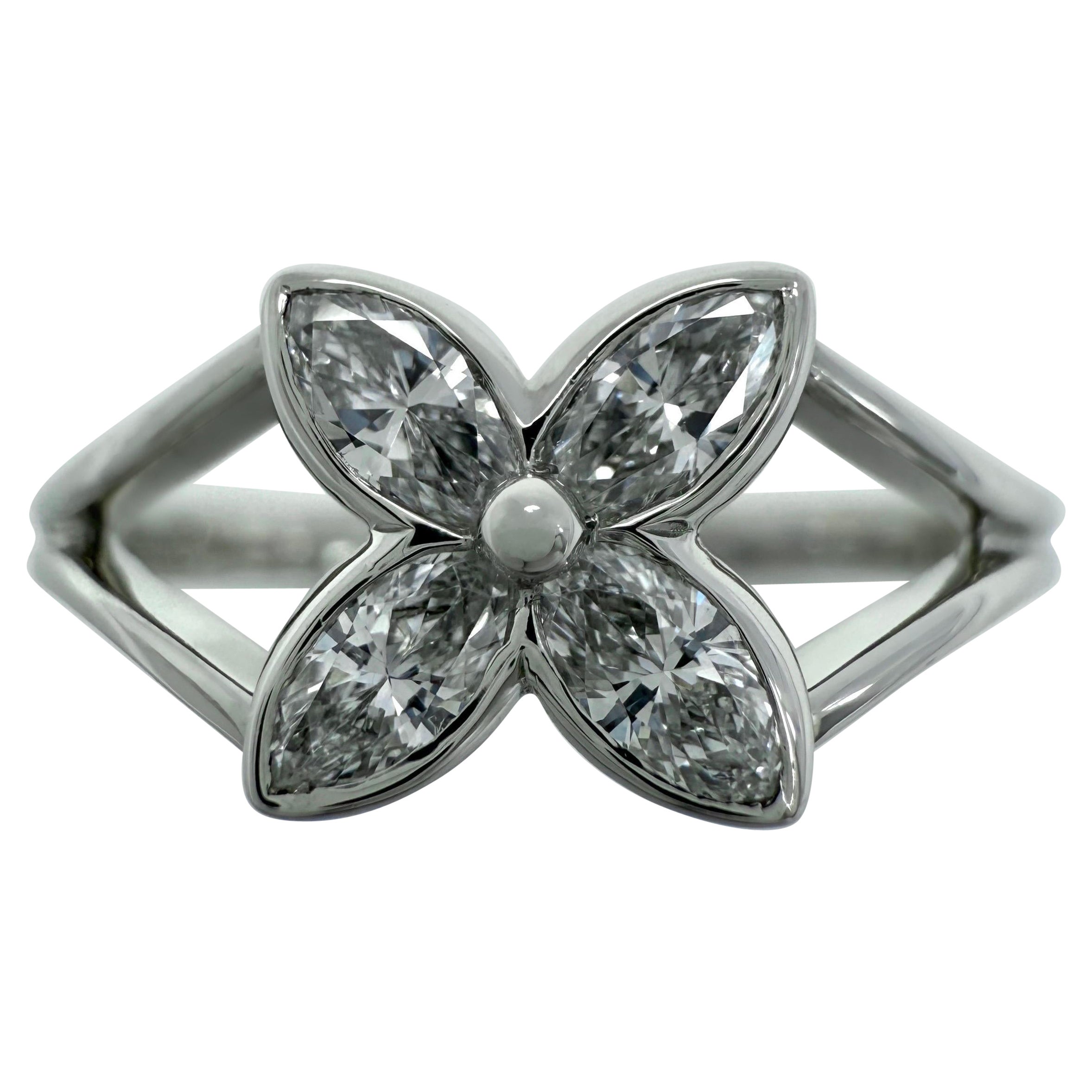 Vintage Tiffany & Co. Victoria Marquise Natural Diamond Platinum Flower Ring US5