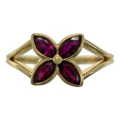 Vintage Tiffany & Co. Victoria Marquise Natural Ruby 18k Yellow Gold Flower Ring