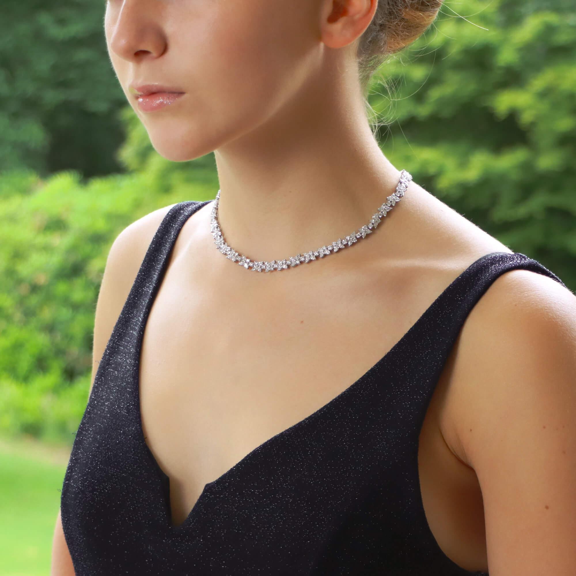 A truly beautiful vintage Tiffany & Co. Victoria mixed cluster diamond necklace set in platinum.

This beautiful piece is from Tiffany’s recent Victoria collection and is currently still being sold in store and online. The Victoria collection