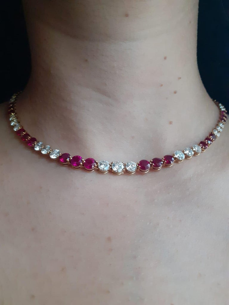 Tiffany and Co Victoria Ruby Diamond Line Necklace in 18 Karat Yellow Gold For Sale at 1stDibs diamond and ruby necklace tiffany tiffany ruby necklace ruby and diamond necklace