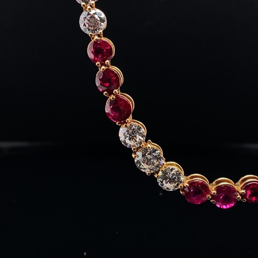Modern Tiffany & Co Victoria Ruby Diamond Line Necklace in 18 Karat Yellow Gold For Sale