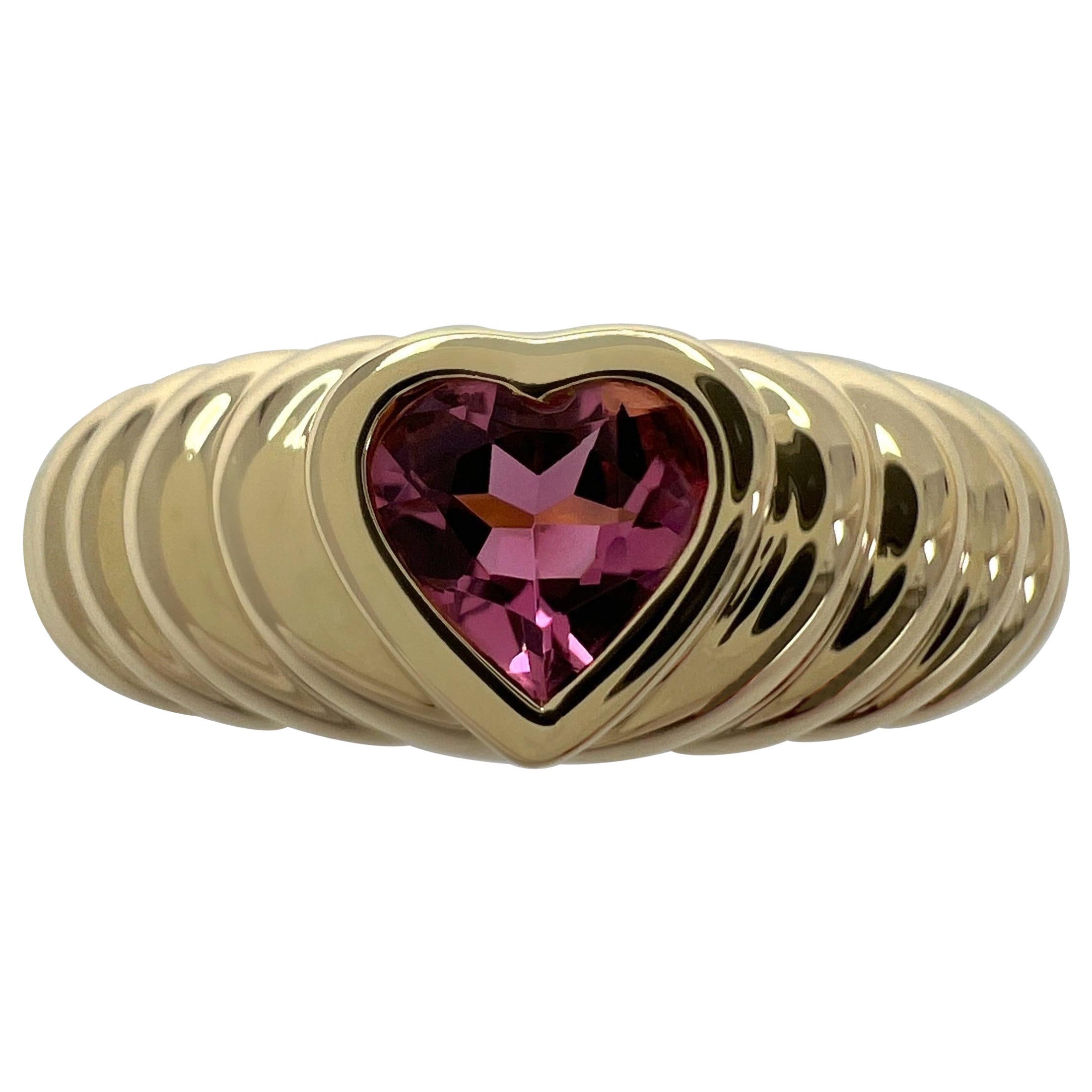 Vintage Tiffany & Co Vivid Pink Tourmaline Heart Cut 18k Yellow Gold Band Ring