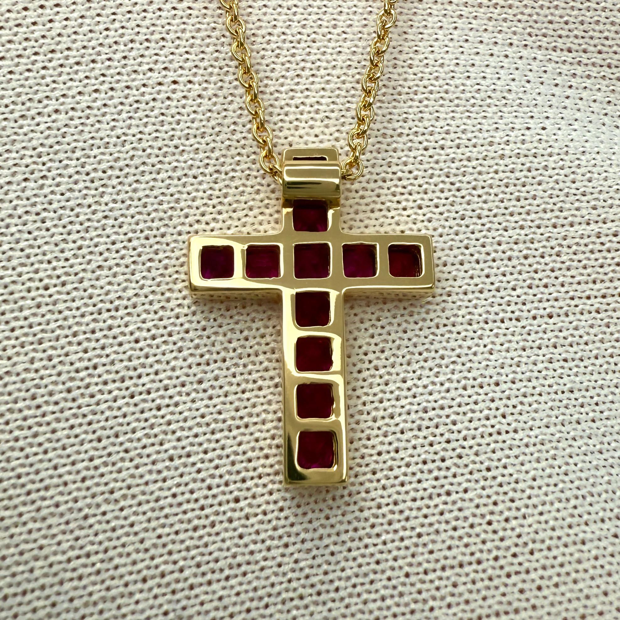 Vintage Tiffany & Co. Vivid Red Ruby 18k Yellow Gold Cross Pendant Necklace For Sale 3