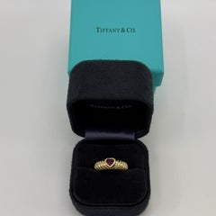 Vintage Tiffany & Co. Vivid Red Ruby Heart Cut 18k Yellow Gold Band Ring