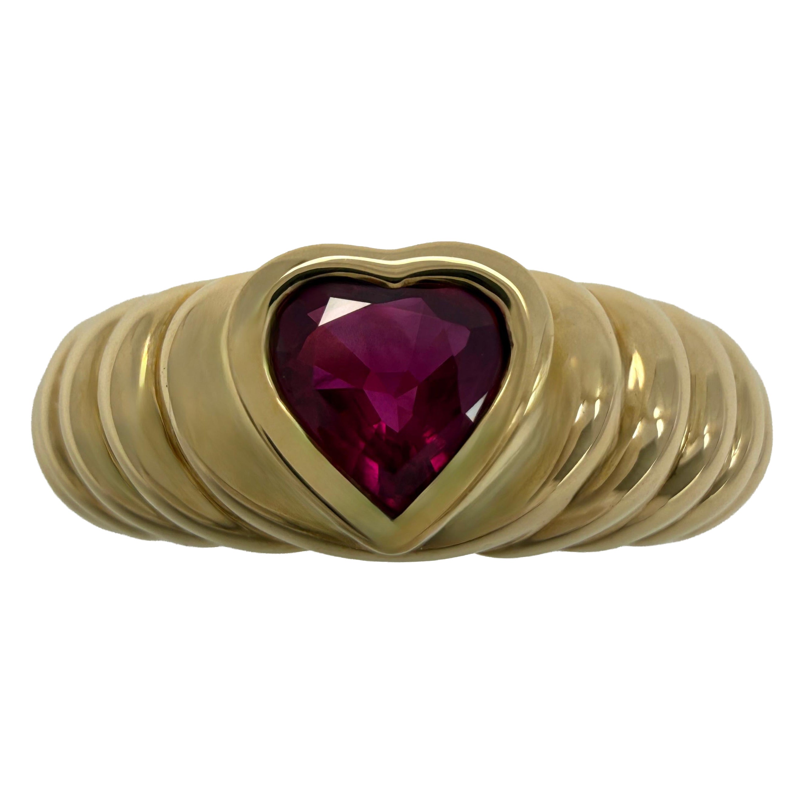 Vintage Tiffany & Co. Vivid Red Ruby Heart Cut 18k Yellow Gold Band Ring