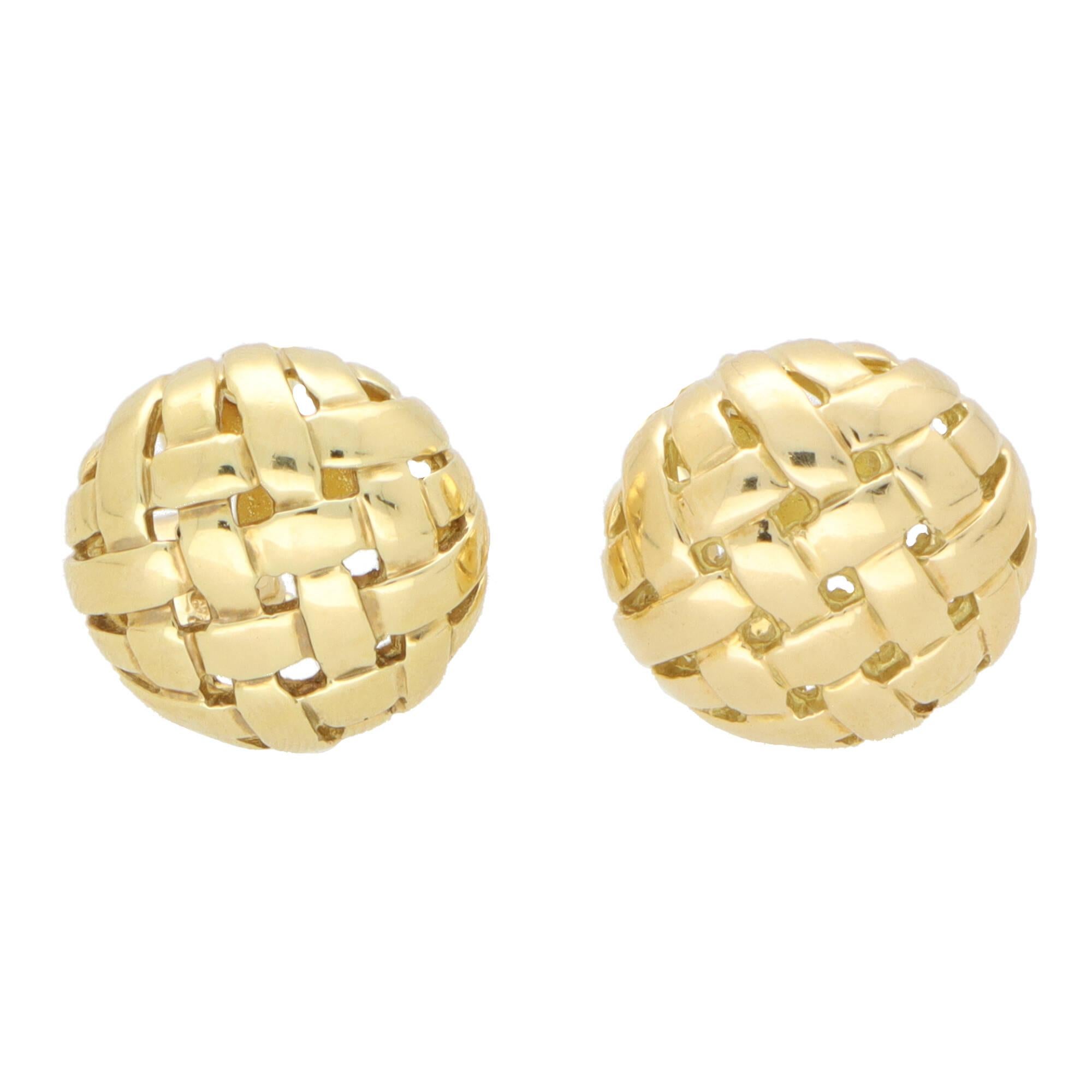 Modern Vintage Tiffany & Co Weaved Basket Earrings in 18k Yellow Gold