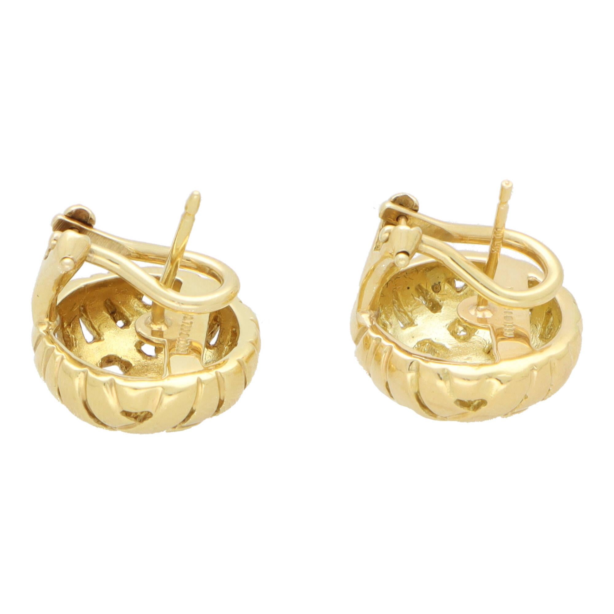 Women's or Men's Vintage Tiffany & Co Weaved Basket Earrings in 18k Yellow Gold