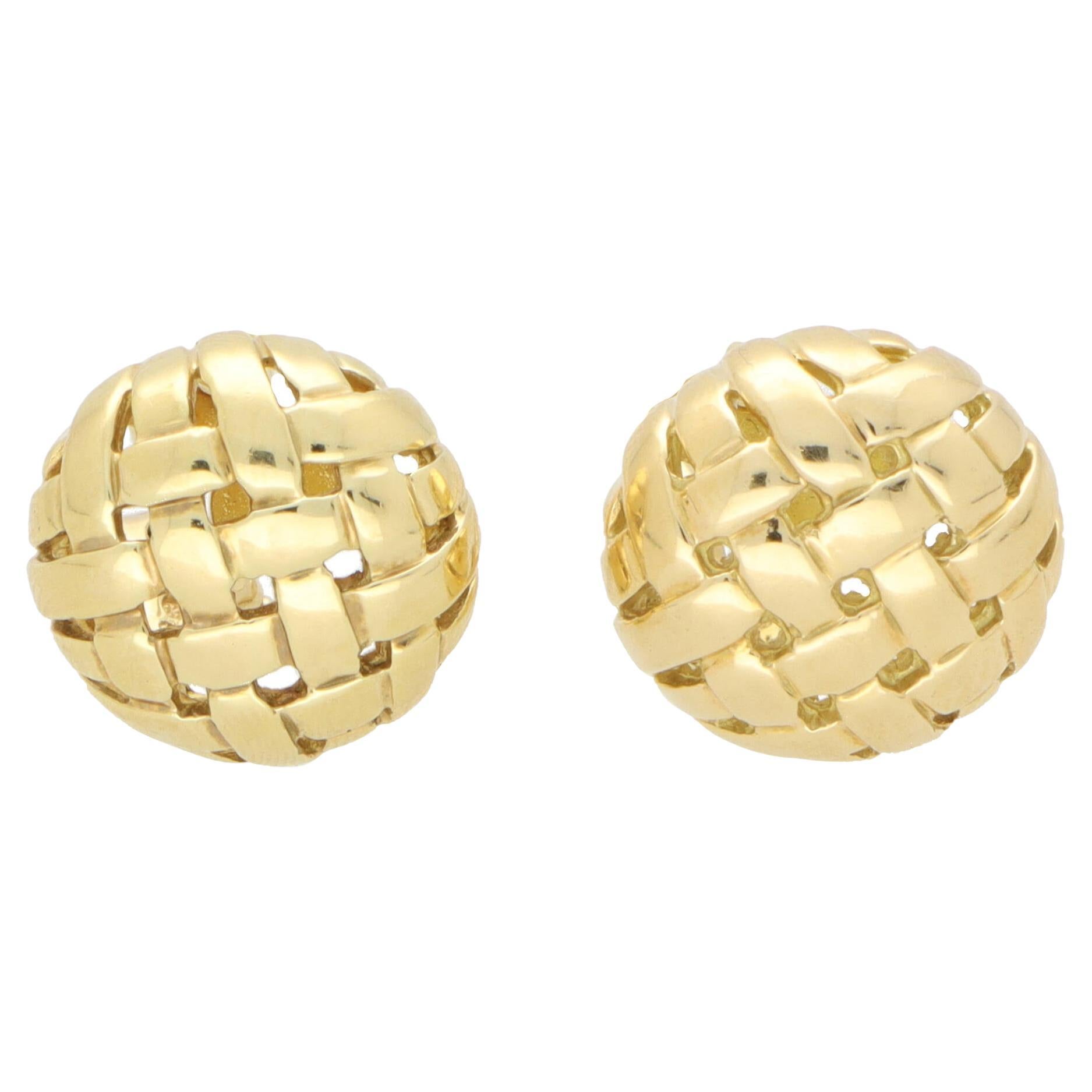 Vintage Tiffany & Co Weaved Basket Earrings in 18k Yellow Gold