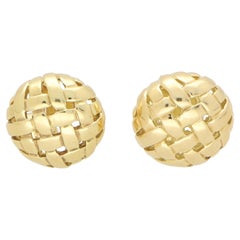 Vintage Tiffany & Co Weaved Basket Earrings in 18k Yellow Gold