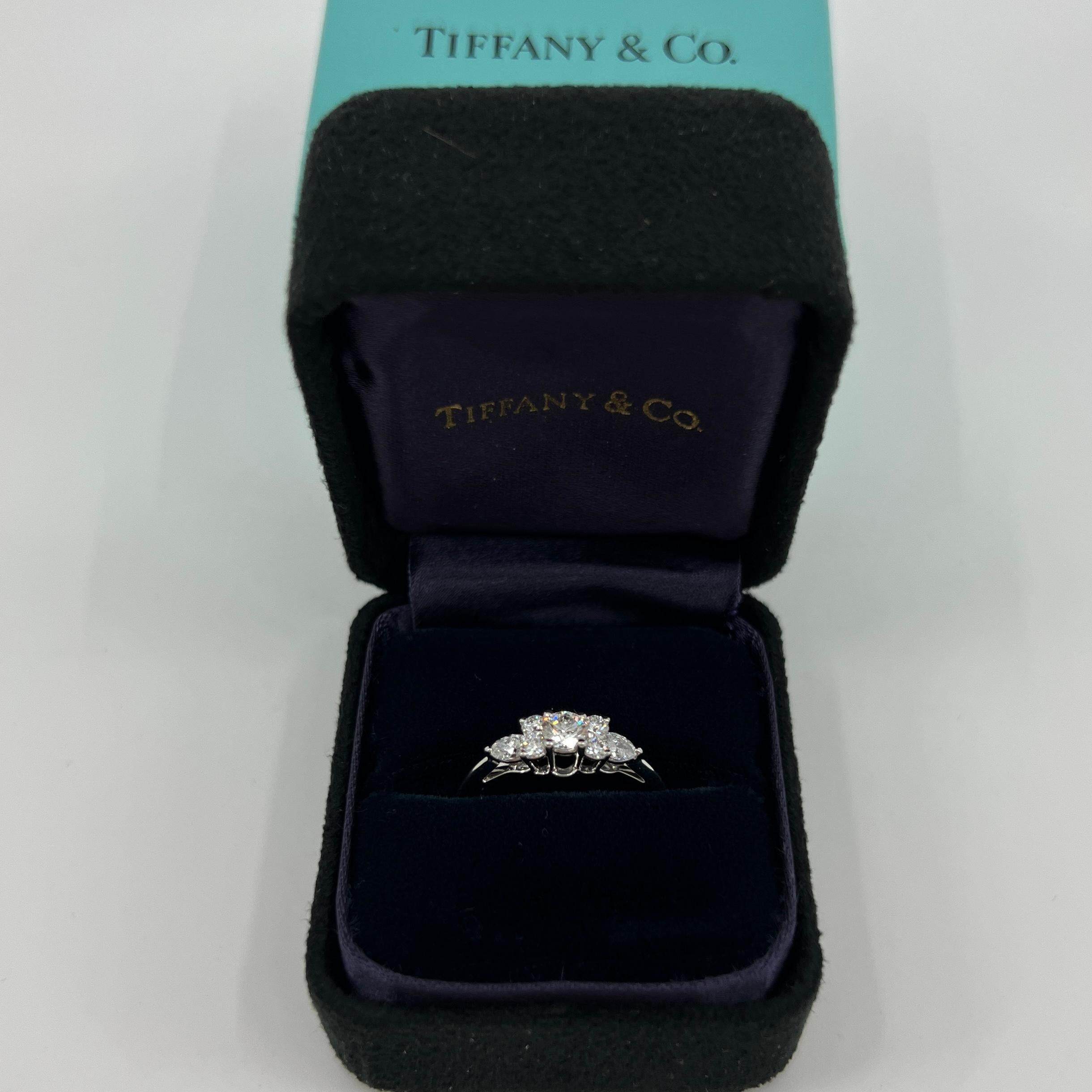 Round Cut Vintage Tiffany & Co. White Round & Pear Cut Diamond Platinum Cluster Ring