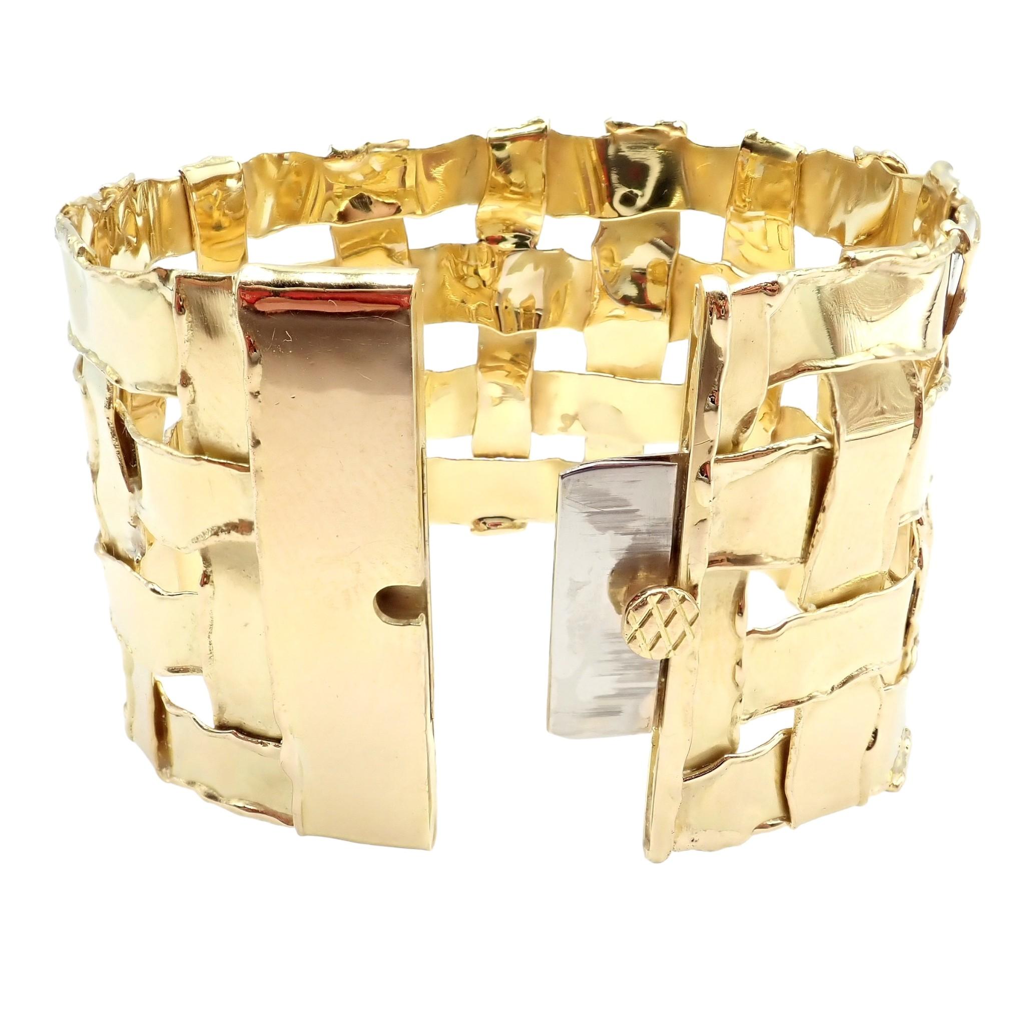 Vintage Tiffany & Co Wide Basket Weave Yellow Gold Bracelet For Sale 4