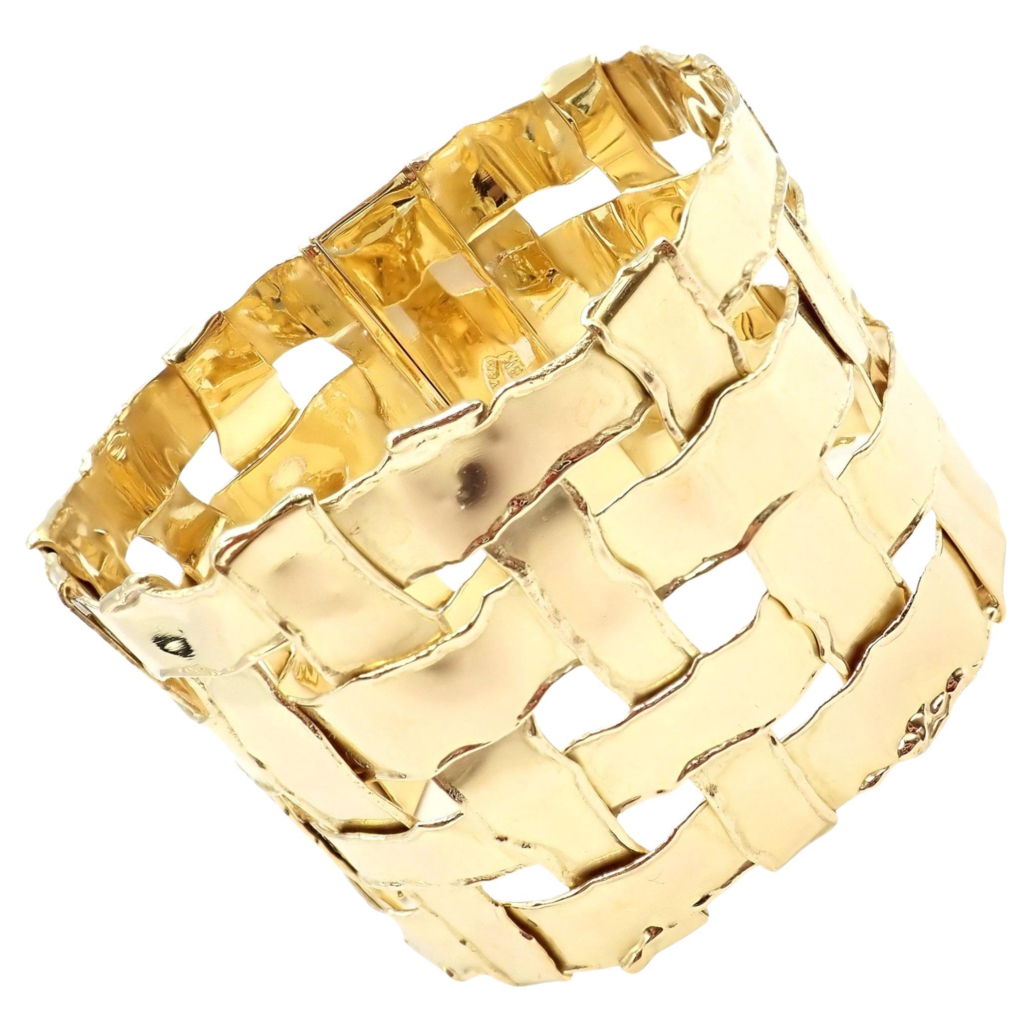 Vintage Tiffany & Co Wide Basket Weave Yellow Gold Bracelet For Sale