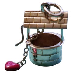 Vintage Tiffany & Co. Wishing Well Enamel Heart 14k Gold Charm Pendant