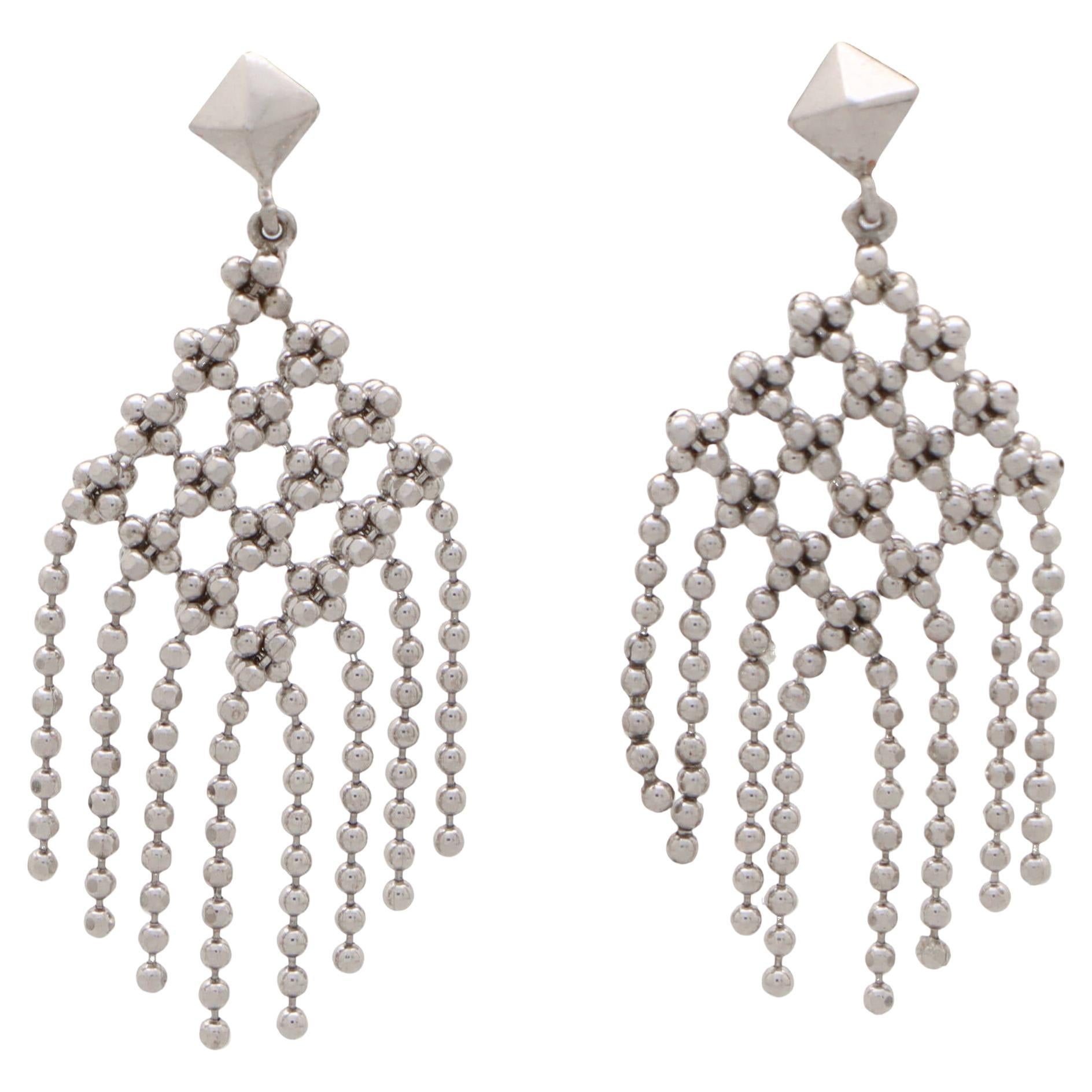 Vintage Tiffany & Co. Woven Tassel Drop Earrings in 18k White Gold