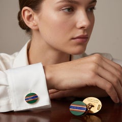 Vintage Tiffany & Co. X Gemelos Ralph Lauren de oro de 18 quilates con incrustaciones de piedras a rayas