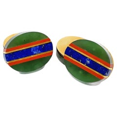 Vintage Tiffany & Co. X Gemelos Ralph Lauren de oro de 18 quilates con incrustaciones de piedras a rayas